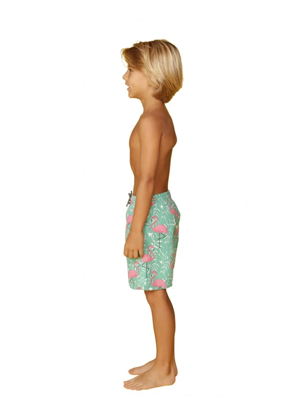 Ingear surfer Kids Mint Green Flamingo tropical Swim Trunks boardshorts 12/14